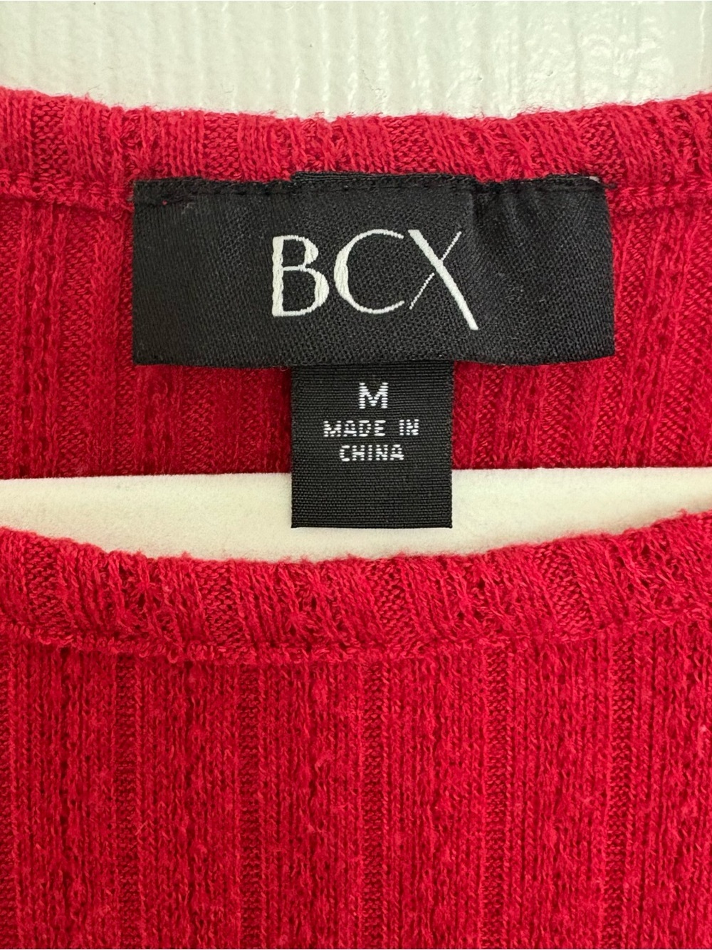 BCX Women's Deep Red Ribbed Long-Sleeve Top with Side Ruching - Picture 3 of 5